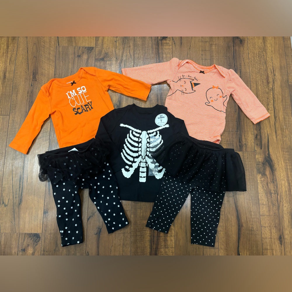 Carter’s 6 Month Baby Girl Halloween, Ghost, Skeleton Bundle